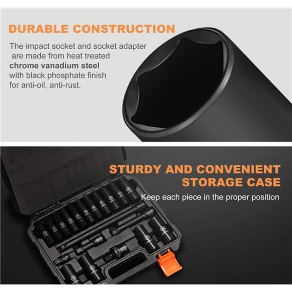 20 Pieces 1/2" Drive Metric Deep Impact Socket Set - Picture 6 of 8